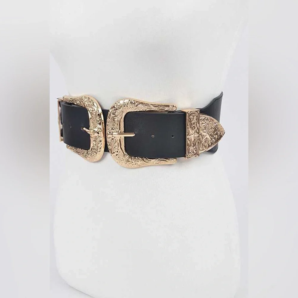 Black & Gold Chunky Western Statement Belt